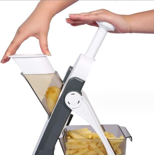 Safe Mandoline Slicer 5 in 1 Vegetable Chopper Food Potato Cutter, Strips Julienne Dicer Adjustable Thickness 0.1-8 mm Kitchen Chopping Artifact Fast Meal Prep (Gray) - Image 2