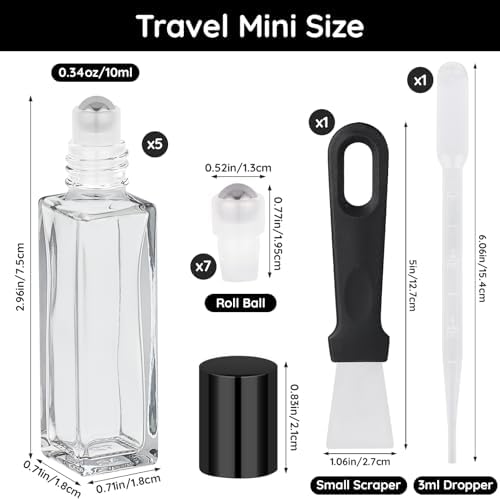 Segbeauty 0.34oz Glass Essential Oil Roller Bottles, 5pcs 10ml Roll On Bottles, Refillable Anointing Oil Bottle with Dispensing Tool Kit, Light Gray Perfume Bottle Empty, Travel Size Containers - Image 2