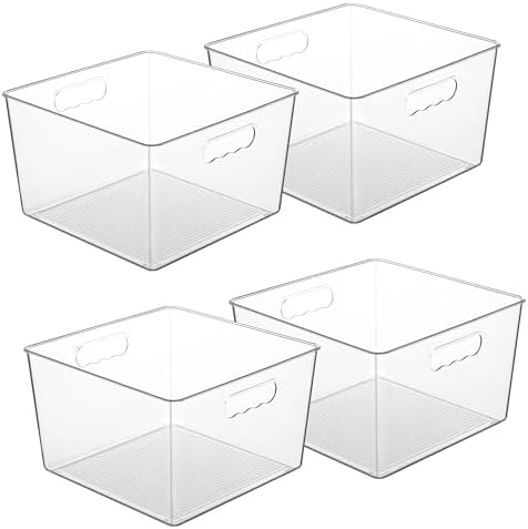4 Pack Extra Large Clear Storage Bins, 11x11 Cube Organizer