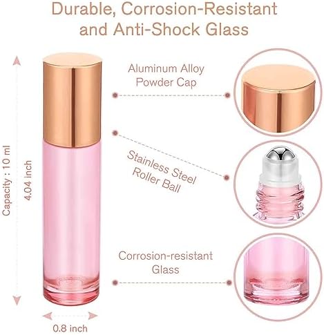 PrettyCare 60 Pack, 10 ml Essential Oil Roller Bottles with Stainless Steel Roller Ball - Bulk Refillable Leak-proof Empty Thick Pink Glass Roll on Bottles with Metal Caps for Travel, Perfume - Image 2