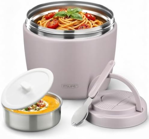 32oz Insulated Soup Thermo, Vacuum Stainless Steel Food Jar for Hot & Cold Food, Leakproof Wide Mouth Lunch Container with Spoon, Light Purple