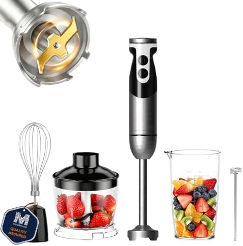Blender Handheld 12-Speed Stainless Steel Electric Hand Blender, 5 in 1 Immersion Handheld Blender，Titanium Blades Hand Blender, Milk Frother Wand,with 600ml Whisk Beaker and Chopper (black)
