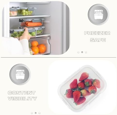 5 Pack 36 Oz Glass Meal Prep Containers with Lids, Reusable Glass Food Storage Containers with Lids, Leak Proof, Microwave, Oven, Freezer and Dishwasher Safe (White)