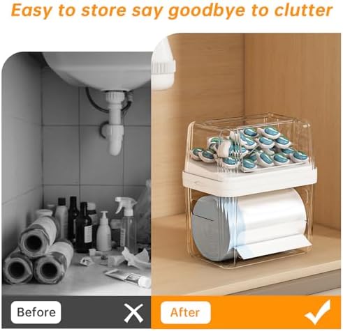 2-in-1 Trash Bag Holder Laundry & Dishwasher Pods Container,Garbage Bag Dispenser with Removable Lids,Kitchen Organizer and Under Sink Storage Box