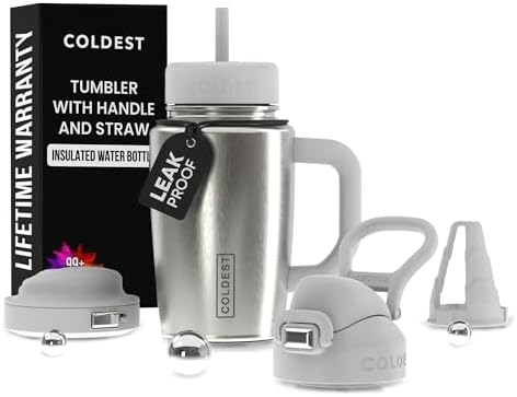 Coldest Tumbler with Handle & Coffee Lid - 100% Spill Proof Tumbler (3 Lids) - Stainless Steel Insulated Leakproof Tumblers for Women & Men - Cup Holder Friendly - 15 oz (Polished Steel) by Coldest