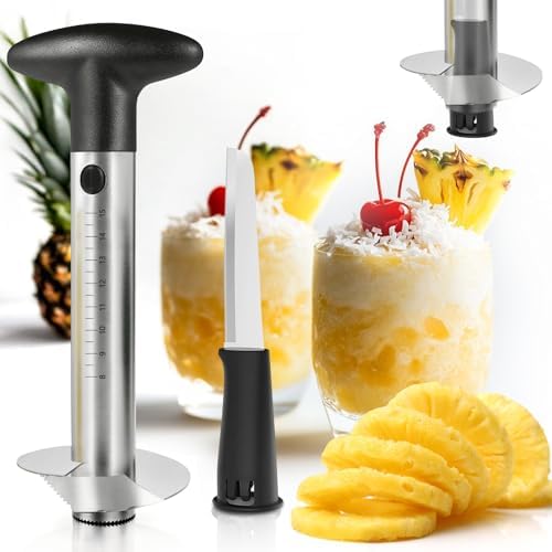 Pineapple Corer and Slicer with Measurement Marks – Stainless Steel Pineapple Cutter for Perfect Pineapple Rings & Effortless Cutting (Black)