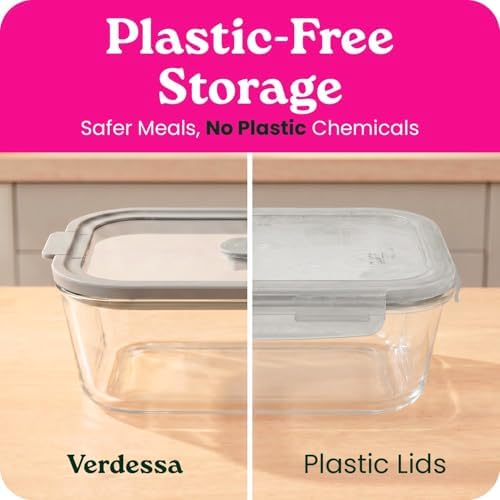 6 Pack Non-Toxic Glass Storage Containers with Glass Lids –27 Oz Borosilicate Glass Meal Prep Containers for Lunch, Airtight Food Storage