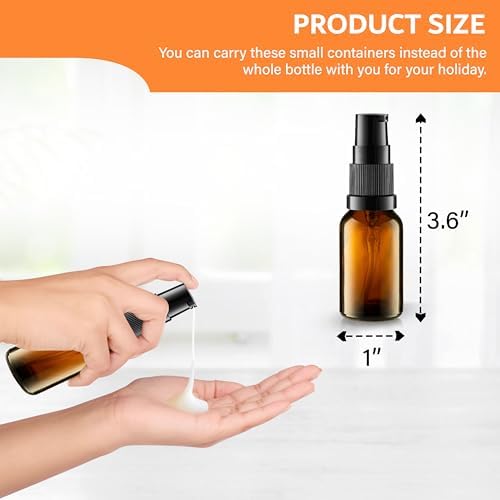 VitalUp Empty Refillable Glass Amber Pump Bottle Ideal for Lotion Cream Essential Oil Travel Small Container, TSA Approved, (6-Pack) 30ml &15ml - Image 3