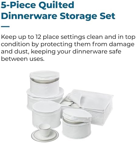 Dinnerware Storage Containers Set, Perfect for Dish Storage, China Storage, and Cup Storage, Quilted Containers to Keep Your Heirlooms and Fine China Protected and Organized, 5-Piece Set
