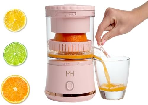 Paris Hilton Electric Citrus Juicer, Mini Portable Cordless Juicer with USB Rechargeable Base, One-Touch Button, Compact Lemon, Lime and Orange Juicer, Pink by TheWorldofParisHilton