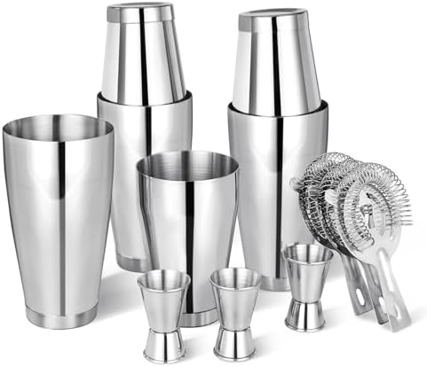 Cocktail Shaker Set Bartender Kit, 12 Pcs Boston Drink Shaker with Strainer Bartending Martini Shaker Tin with 18oz & 28oz Mixed Alcohol Shaker Stainless Steel Bar Tool for Beginner