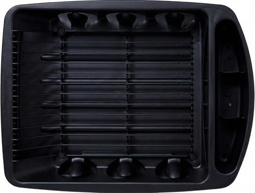 Sink Dish Drying Rack, Heavy Duty Hard Plastic Drying Rack, Dish Drainer for Kitchen Counter with Drainboard Set, with Silverware Holder - 18 x 13 x 6 (Black) - Made in USA