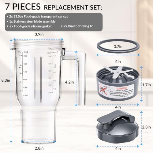 33.5 oz Blender Replacement Cups with Handle Compatible with NutriBullet - Image 2