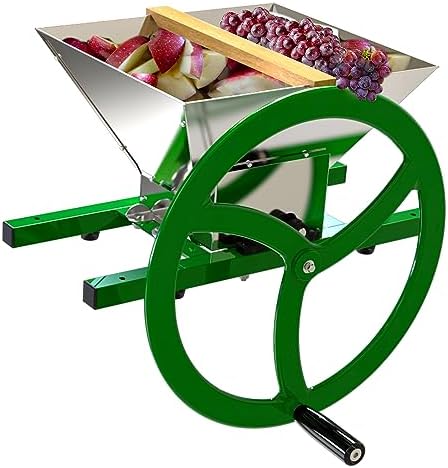 Fruit and Apple Crusher – 7L Stainless Steel Manual Grinder with Large Flywheel Handle, Easy-to-Use Fruit Pulper for Juice, Wine, and Cider Pressing
