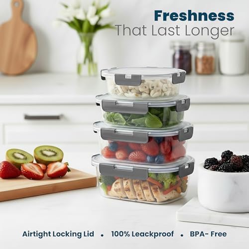 24 Pc Borosilicate Glass Meal Prep Containers with Lid,12 Pack, Grey