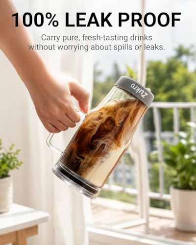 32 oz Borosilicate Glass Tumbler with Handle, Iced Coffee Cup, Reusable, Dishwasher Safe, BPA Free, Lilac
