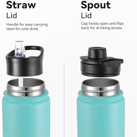 16 oz Insulated Water Bottle with Straw Lids, Stainless Steel Kids Water Bottles for School, Double Wall Vacuum Metal Water Bottle with Straw & Wide Mouth Lid, Bubble Gum 8 Pack
