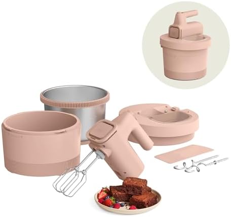 bella 3.5 Qt Hand & Stand Mixer, 2 in 1 Electric Mixer with Bowl, Dough Hook, Whisk & Egg Beater, Multifunctional Handheld Mixer for Baking, 200 Watt, Blossom by bella