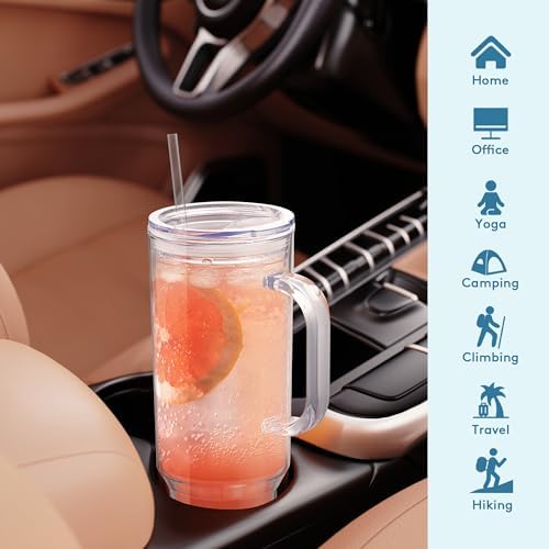 40 oz Acrylic Tumbler with Handle and Straw Lid，Double Wall Vacuum Reusable plastic Water Bottle Travel Mug Cup，Classic Tumblers Cupholder Friendly (2 Pack)