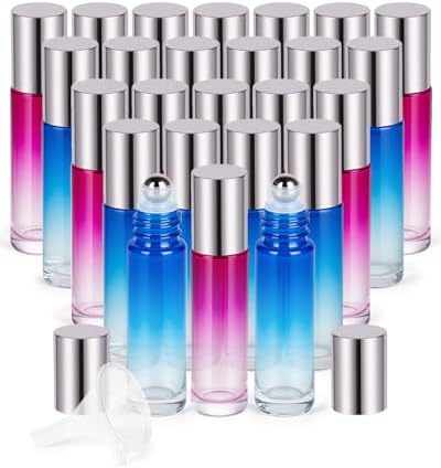 Essential Oil Roller Bottles - 25 Pack Refillable 10ml Glass Roller Bottles by Worldgsb