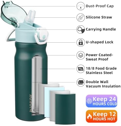 BJPKPK 18 oz Water Bottle with Straw & Handle, Insulated Stainless Flask - Image 2