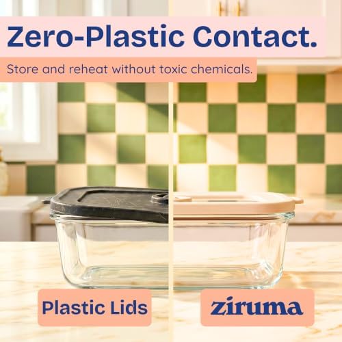 Non-Toxic Glass Food Containers with Lids, 4-Pack, 35 oz, Airtight, Beige