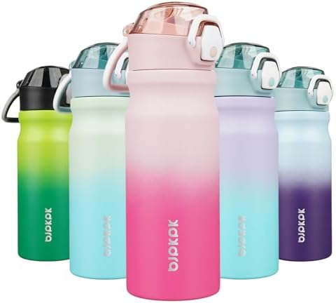 BJPKPK 18 oz Water Bottle with Straw & Handle, Insulated Stainless Flask by BJPKPK