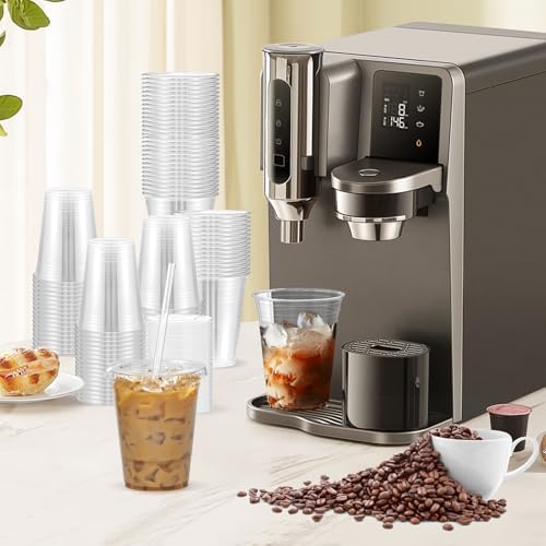 100 Pack - 16 oz Clear Plastic Cups with Lids and Straws