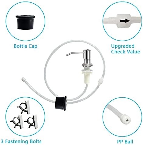 Soap Dispenser for Kitchen Sink, Brushed Nickel Countertop Soap Dispenser Pump, 47" Silicone Extension Tube Connect to The Soap Bottle Directly, Say Goodbye to Frequent Refills (Brushed Nickel)