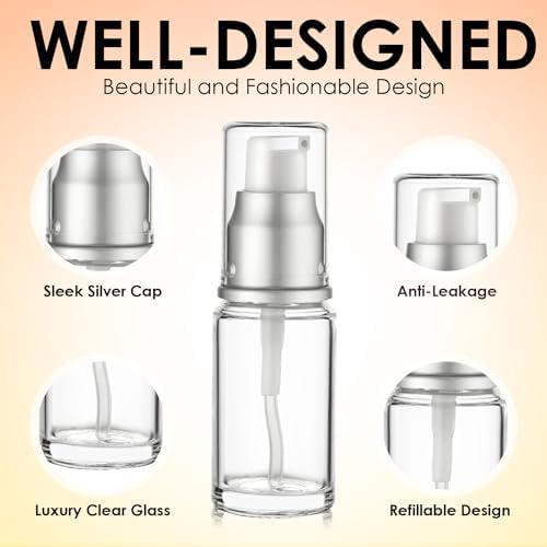 VitalUp Clear Glass Pump Bottle (6-Pack) 0.5 Oz 15ml - Refillable, Lotion - Image 5