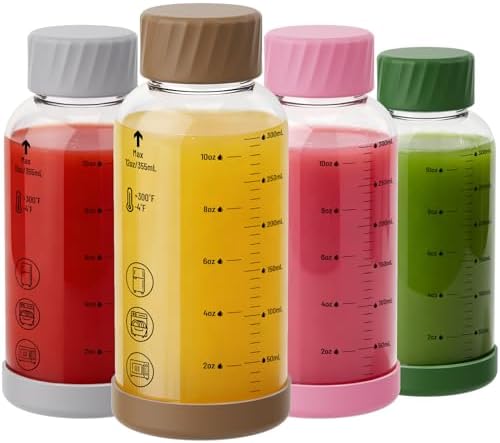 12 oz Glass Juice Bottles 4 Pack, Leakproof Borosilicate Glass Bottles by Sursip%C2%AE