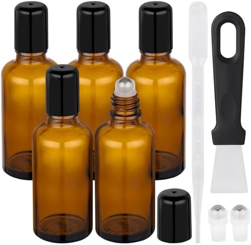 Segbeauty 1.69oz Glass Roller Bottles for Essential Oils, 5 Pack of 50ml Amber Empty Rollerball Bottles for Oil, Anointing Oil Bottle for Travel Storage, Perfume Refill Bottle Travel Size Containers by Segbeauty
