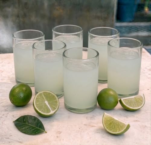 Hand Blown Drinking Glasses, Set of 6, Natural Clear, 14 oz