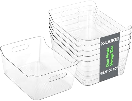 2 Pack Plastic Storage Bins, Extra Large Pantry Organizer, 13.5" x 10" Clear Storage Containers and Organizer Bins, Multi-Use Bins for Home, Kitchen, Closet and Cabinet