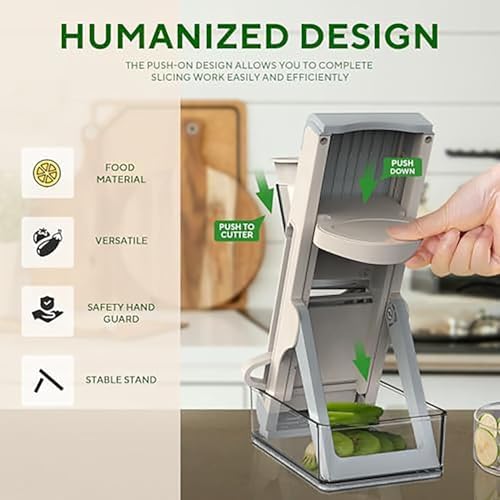 Eletronova Safe Mandoline Slicer for Kitchen, Vegetable Slicer with Container, French Fry Cutter, All in 1 Julienne Slicer for Potato, Thickness Adjustable, Detachable Blade (Gray) - Image 4