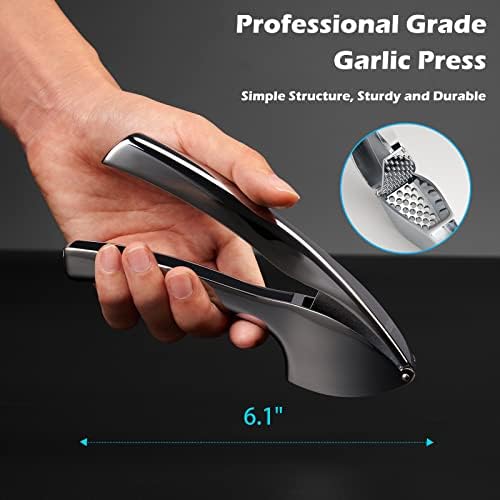 Garlic Press, Garlic Mincer Large-Capacity Garlic Crusher, Rustproof & Heavy-duty Ginger Crusher, Easy Clean & Dishwasher Safe, Ginger Press Design for Extracts More Garlic Paste Per Clove