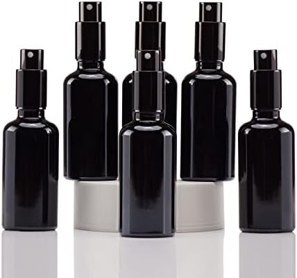 YIZHAO Black Glass Spray Bottles 2oz, with Small Fine Mist Spray, Metal Cap, Refillable for Essential Oil,Travel,Cleaning,Perfume,Aromatherapy,Makeup – 6 Pcs by YizhaoGlassSprayandDropperBottles