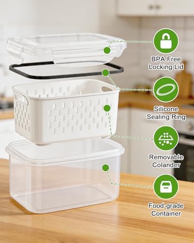 4 Pack Fruit Storage Containers for Fridge Fresh Berry Keeper with Colander