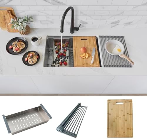 Workstation Kitchen Sink Accessories Kit. Includes: Colander, Drying Rack and Cutting Board for 17 inches sink opening, A-919KIT