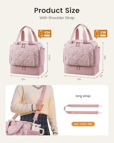 Insulated Lunch Bags for Women, Double Deck Pink Lunch Box