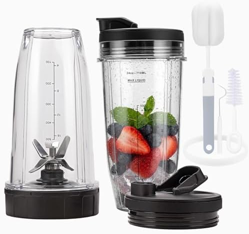 Blender Cups Replacement Parts For ninja,2-Pack 24oz Blender Cups with Sip & Seal Lids,7 fins Blender Replacement blade Compatible with Ninja BN401 BN751 BN801 BL480-30 BL642-30 BL682 BL687 NN102 by OUKELAN