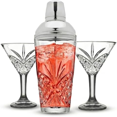 Martini Shaker Set with 2 Martini Glasses, 3 Piece, Dublin Crystal