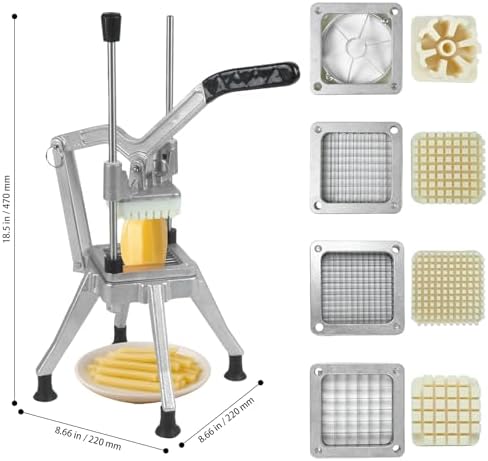 Commercial Vegetable Chopper, Heavy Duty Professional Fruit Dicer with 1/4" Replacement Blade, Stainless Steel French Fry Cutter, Fruit Slicer for Tomato Peppers Potato Mushroom