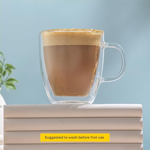 Savor Double Wall Insulated Glasses - Coffee Mugs (Set of 2) - 13.5-Ounces