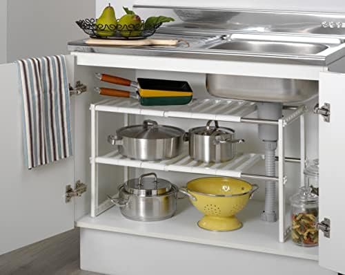 Under Sink Organizer 2-Tier Expandable Shelf Kitchen Bathroom Cabinet Multi-purose Storage Standing Rack, White