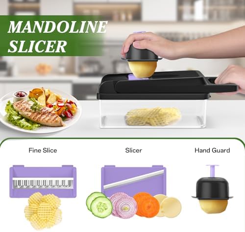 Veggie Chopper Vegetable Cutter, 15 in 1 Kitchen Gadget, Purple