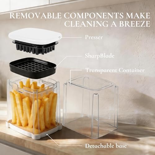 French Fry Cutter with 2 Blades Stainless Steel Manual Potato Chopper White - Image 5