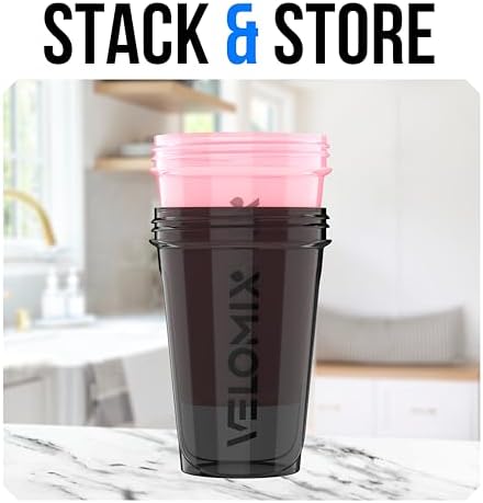 VELOMIX 2 Pack 20oz Protein Shaker Bottle for Protein Mixes, Pink/Black - Image 6