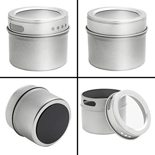 Magnetic Spice Jars - 3 oz, Stainless Steel, 24-Pack - Spice Tins with Sift & Pour Lids & Fridge Magnets for Kitchen Organization