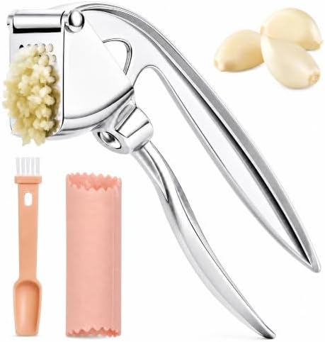 Premium Garlic Press Set with Silicone Peeler & Cleaning Brush
